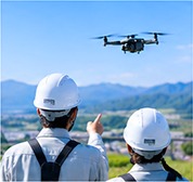 現地でドローンの飛行条件を確認する作業員
