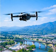 上空を飛行するドローン